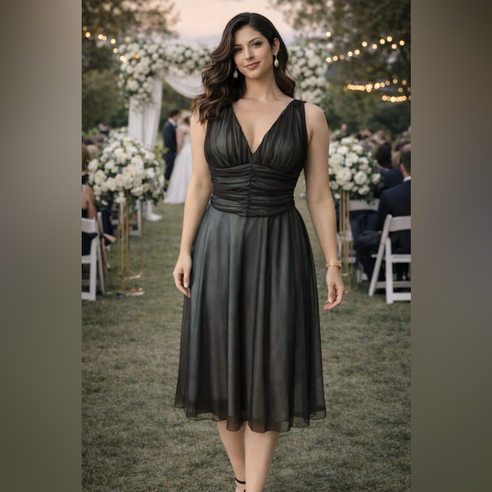 Connected Dress Sheer Brown Blue 12 Flowy A Line Party Wedding Cruise Washable